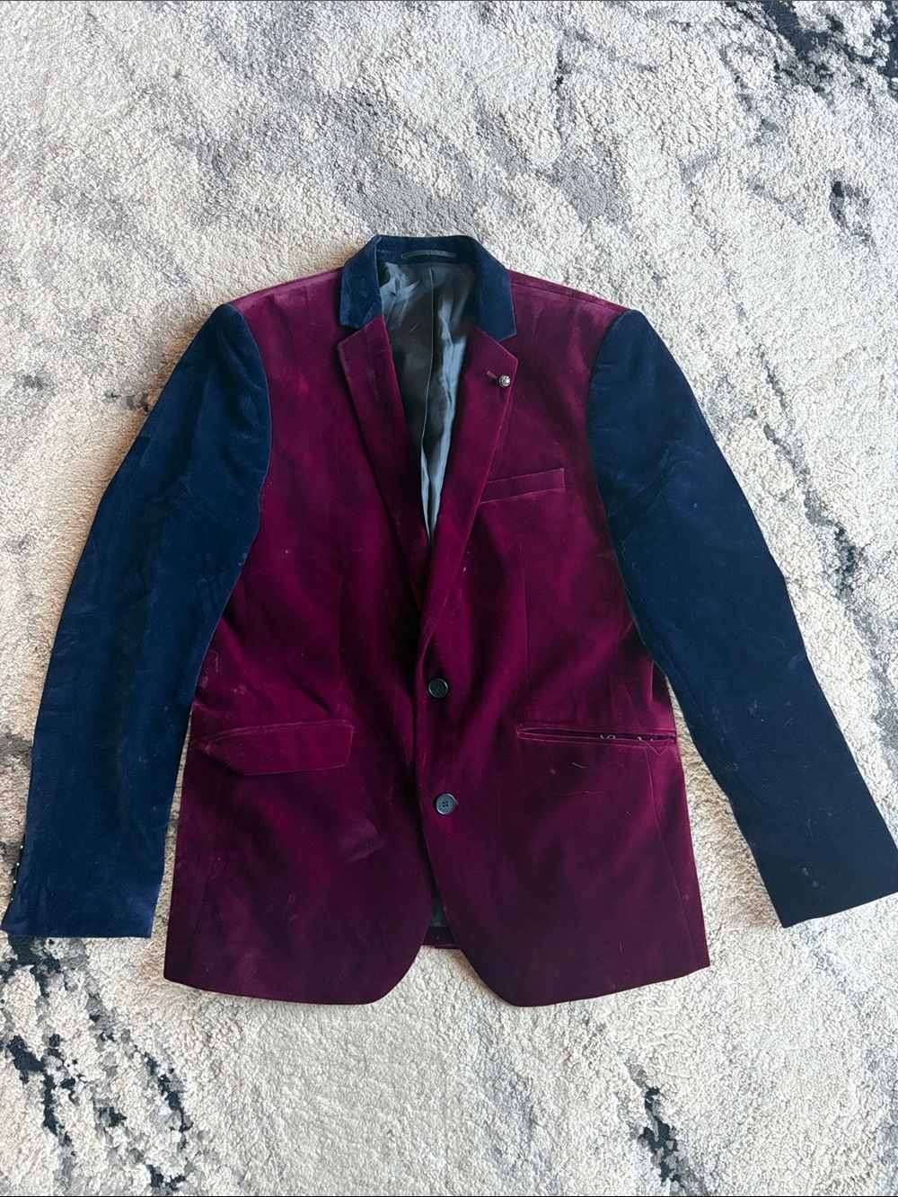 ASOS Two-Tone Velvet Blazer in Burgundy and Navy